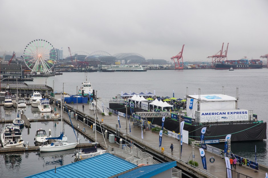 SEATTLE, WA - OCTOBER 18: General view of atmosphere as American Express hosts a never-before-seen pre-game experience for Seattle Seahawks fans and Card Members called American Express Hawks Island on a barge on the Puget Sound. on October 18, 2015 in Seattle, Washington. (Photo by Mat Hayward/Getty Images for American Express)